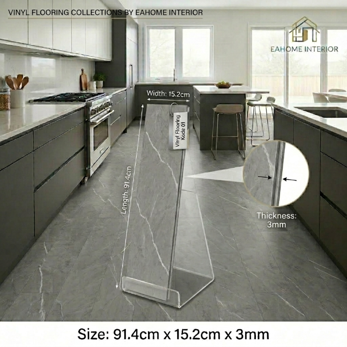 Lantai Vinyl 3mm Premium Kode 01 Grey Marble - EA Home Interior